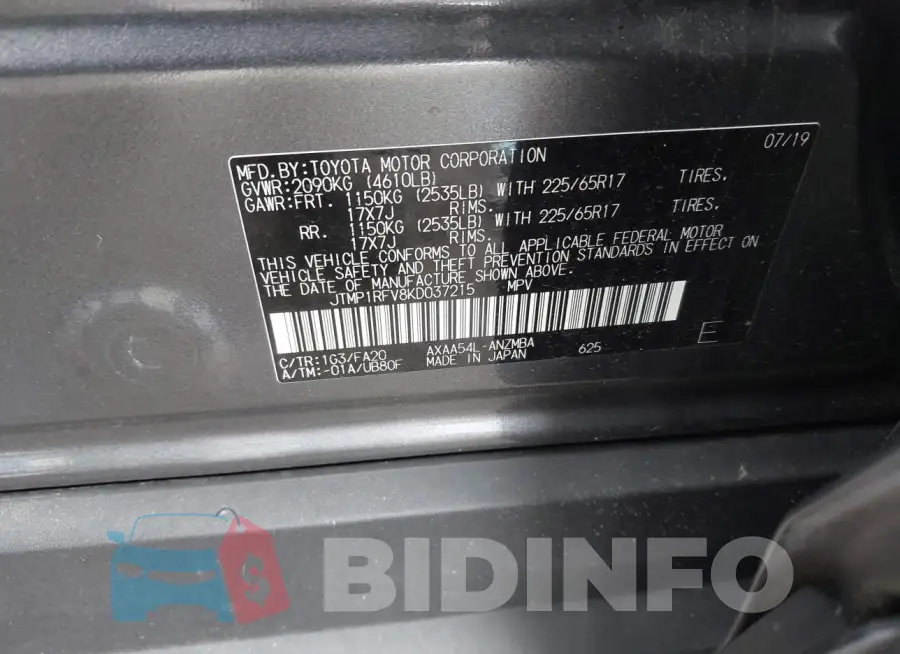 JTMP1RFV8KD037215 Photo# 9