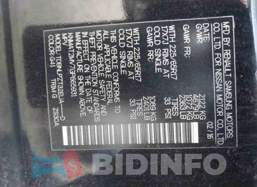 KNMAT2MV7GP665931 Photo# 9