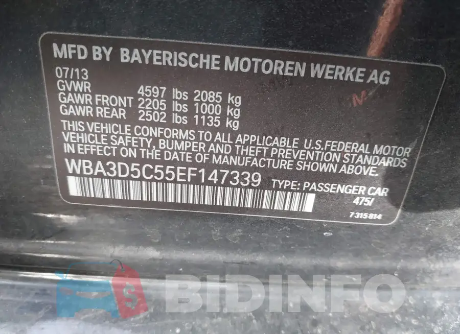 WBA3D5C55EF147339 Photo# 9