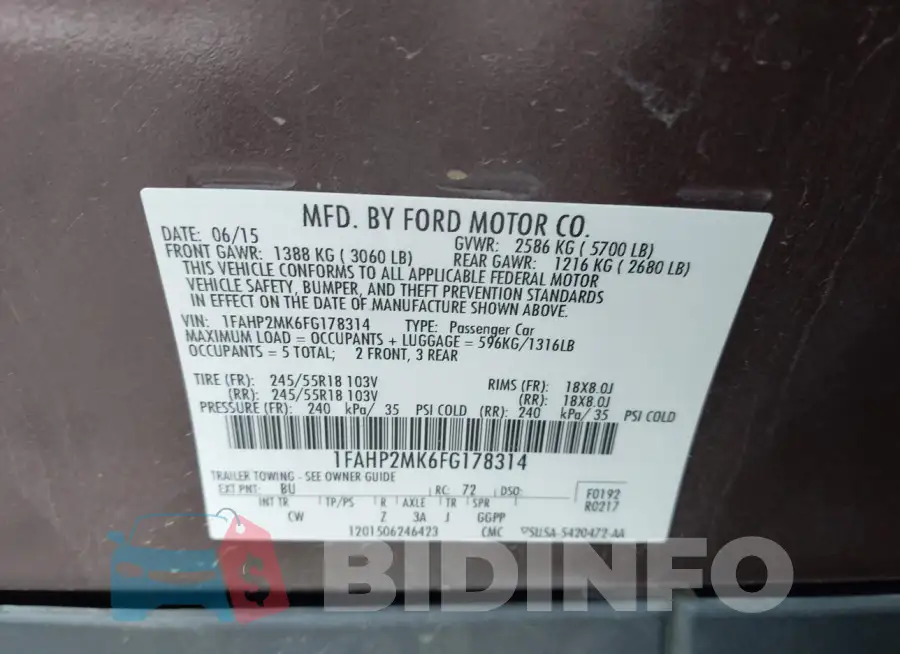1FAHP2MK6FG178314 Photo# 9
