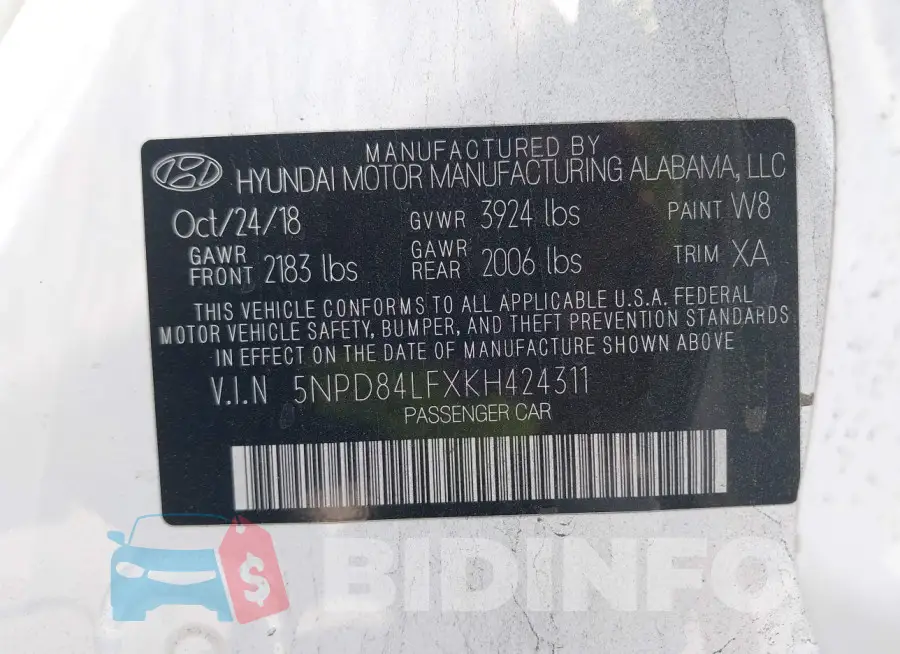 5NPD84LFXKH424311 Photo# 9
