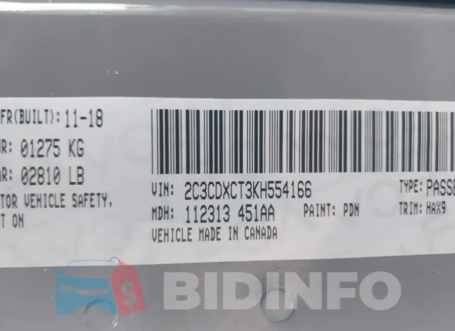 2C3CDXCT3KH554166 Photo# 9