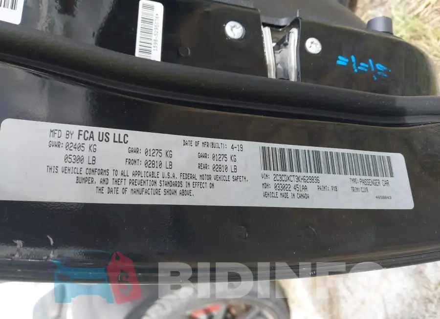 2C3CDXCT3KH629836 Photo# 9