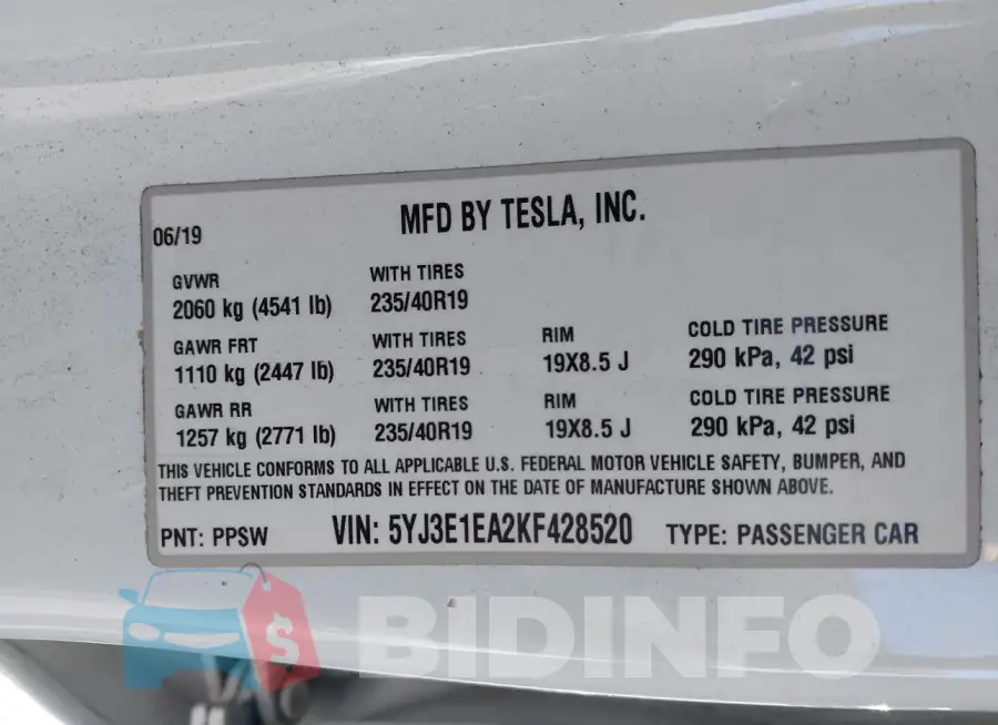 5YJ3E1EA2KF428520 Photo# 9