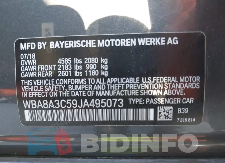 WBA8A3C59JA495073 Photo# 9