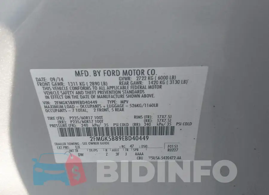 2FMGK5B89EBD40449 Photo# 9