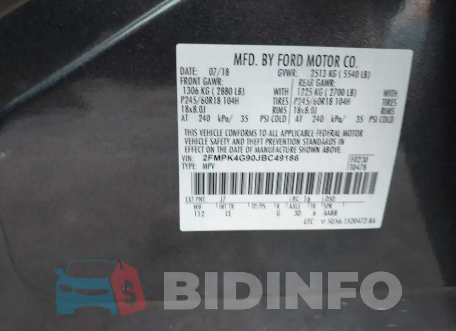2FMPK4G90JBC49186 Photo# 9