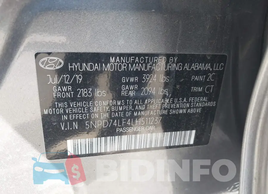 5NPD74LF4LH511237 Photo# 9