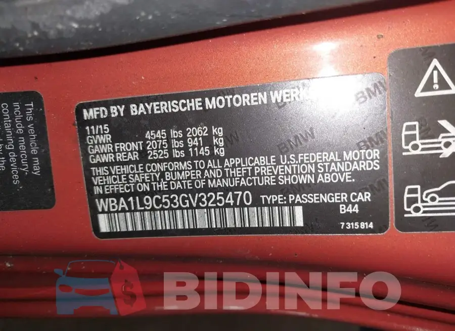 WBA1L9C53GV325470 Photo# 9
