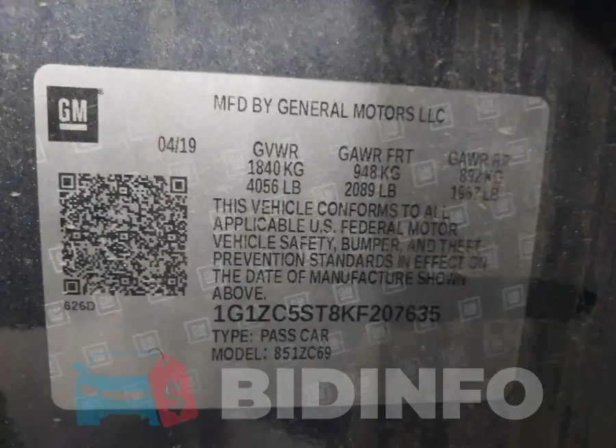 1G1ZC5ST8KF207635 Photo# 9