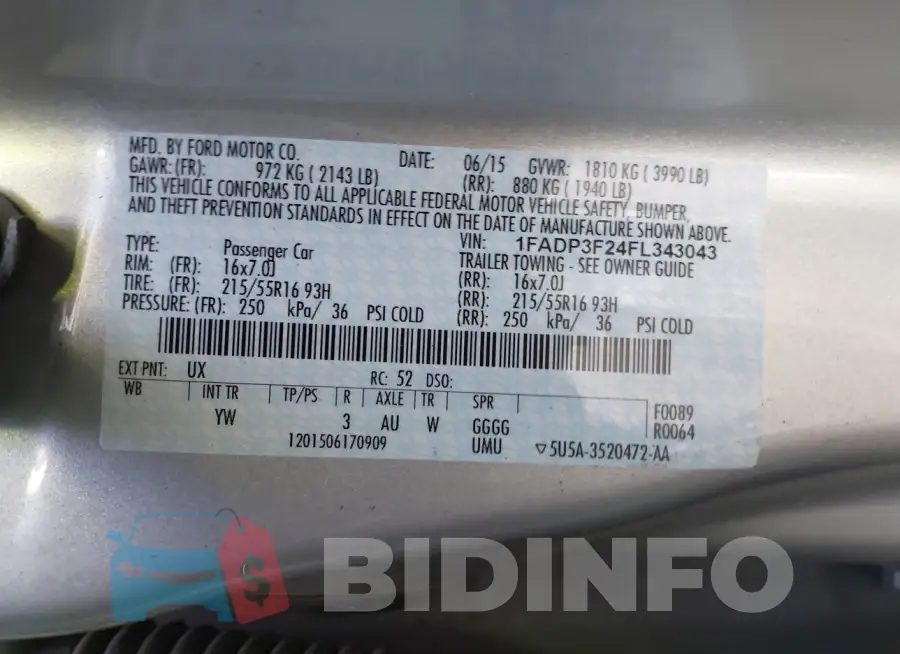 1FADP3F24FL343043 Photo# 9