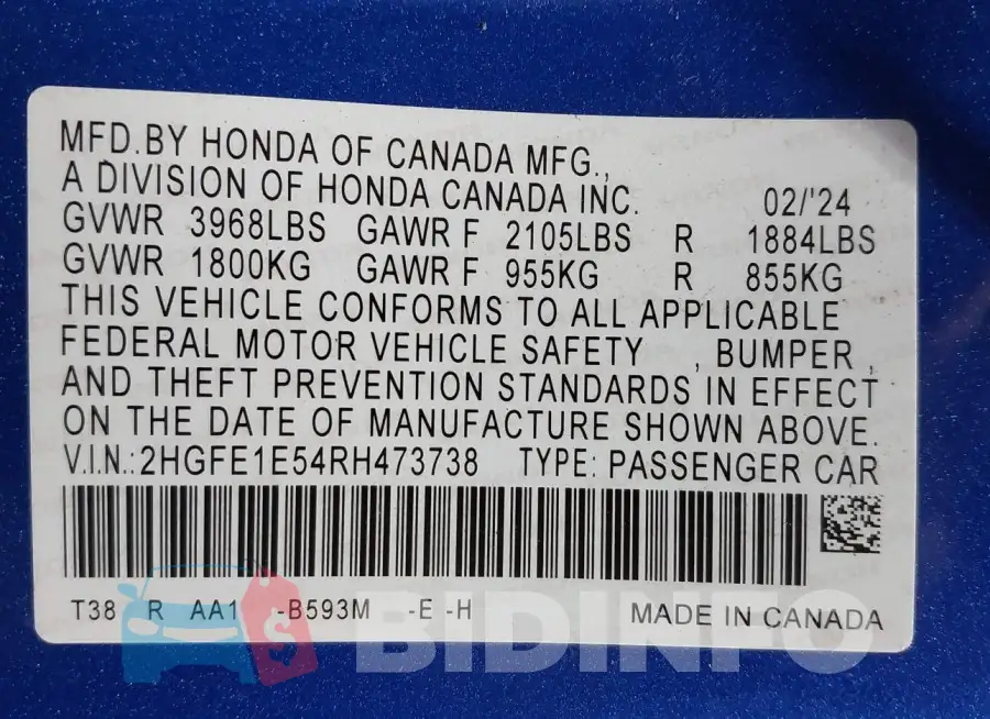 2HGFE1E54RH473738 Photo# 9