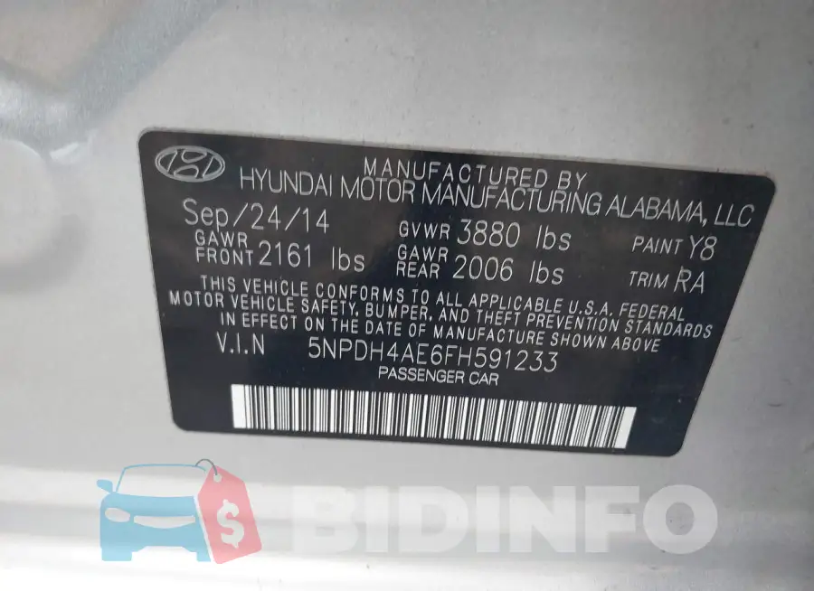 5NPDH4AE6FH591233 Photo# 9
