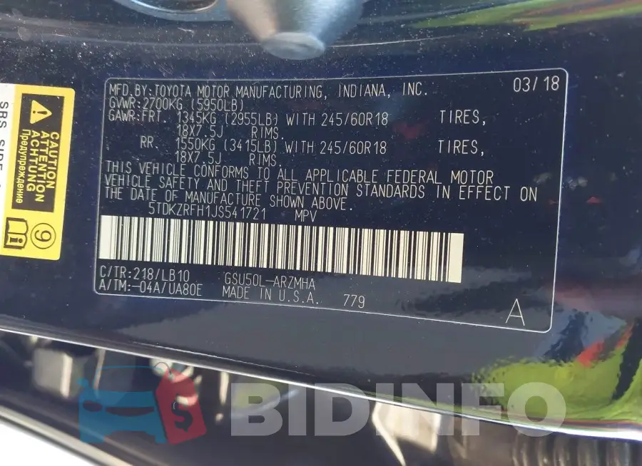5TDKZRFH1JS541721 Photo# 9