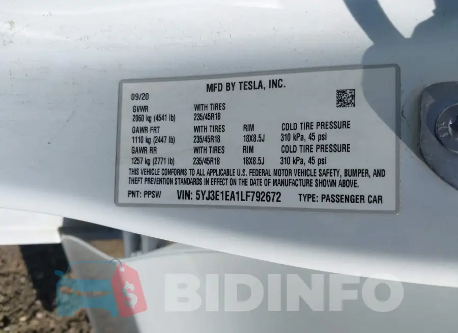 5YJ3E1EA1LF792672 Photo# 9