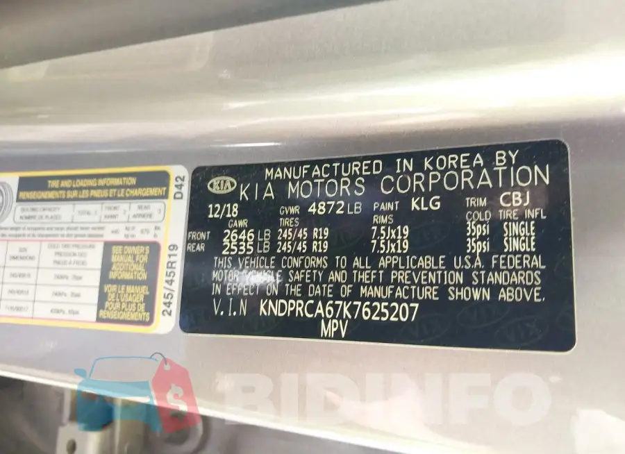 KNDPRCA67K7625207 Photo# 9