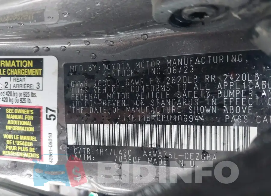 4T1F11BK0PU106944 Photo# 9