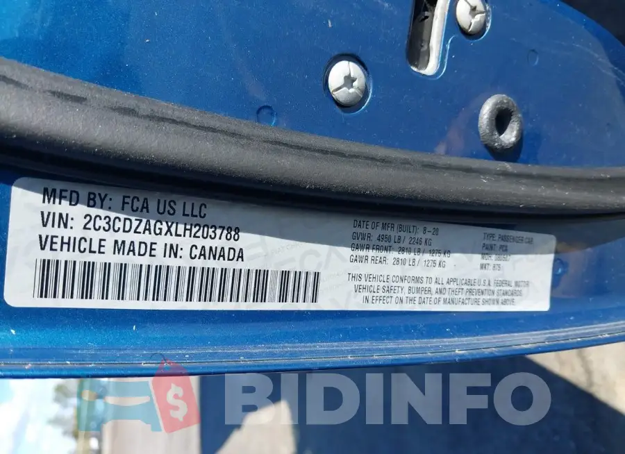 2C3CDZAGXLH203788 Photo# 9