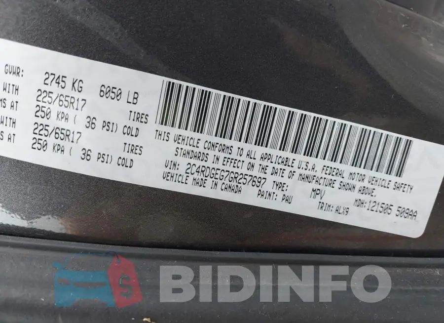 2C4RDGEG7GR257697 Photo# 9
