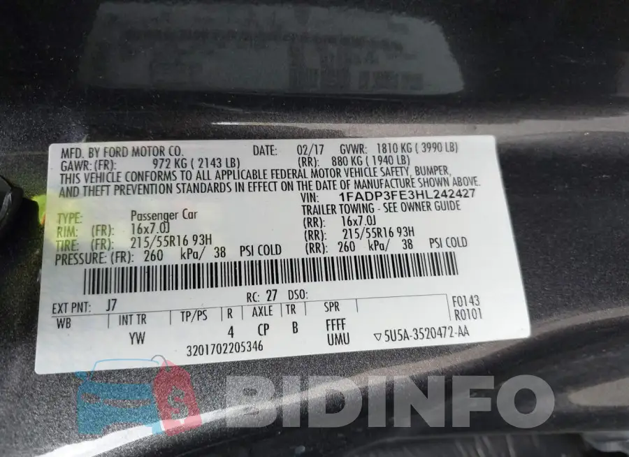 1FADP3FE3HL242427 Photo# 9