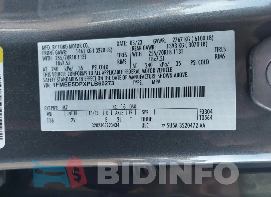 1FMEE5DPXPLB60273 Photo# 9