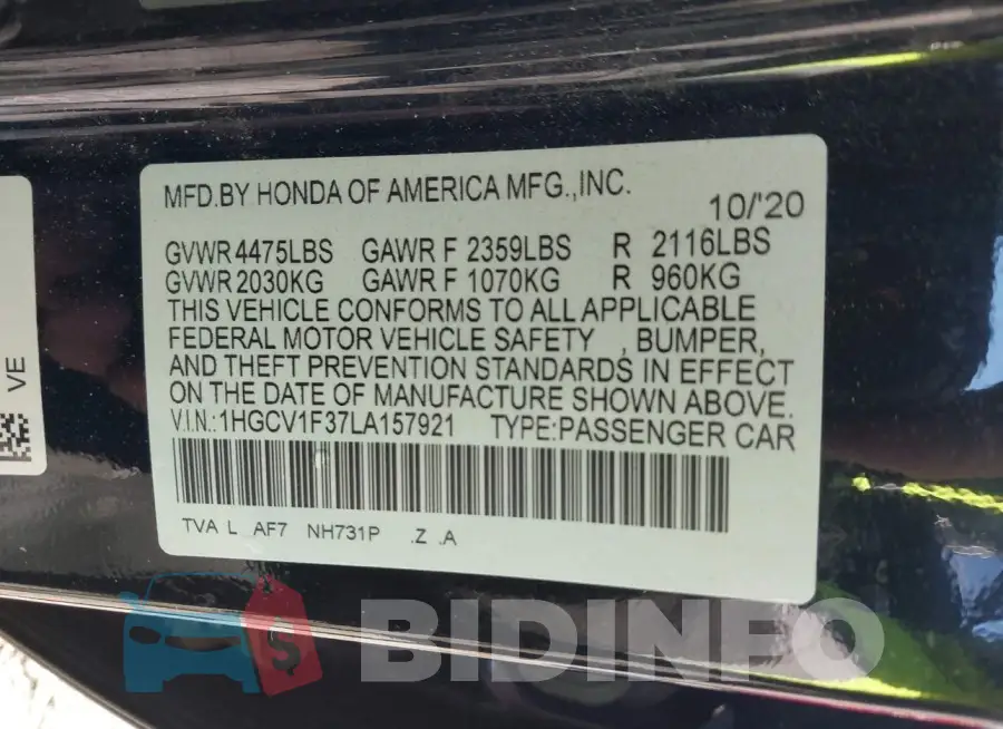 1HGCV1F37LA157921 Photo# 9