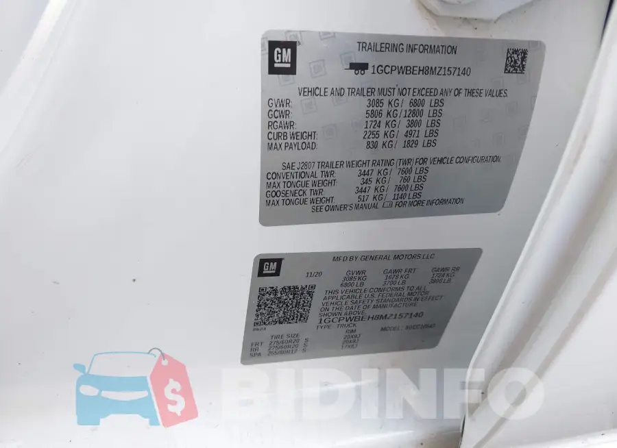 1GCPWBEH8MZ157140 Photo# 9