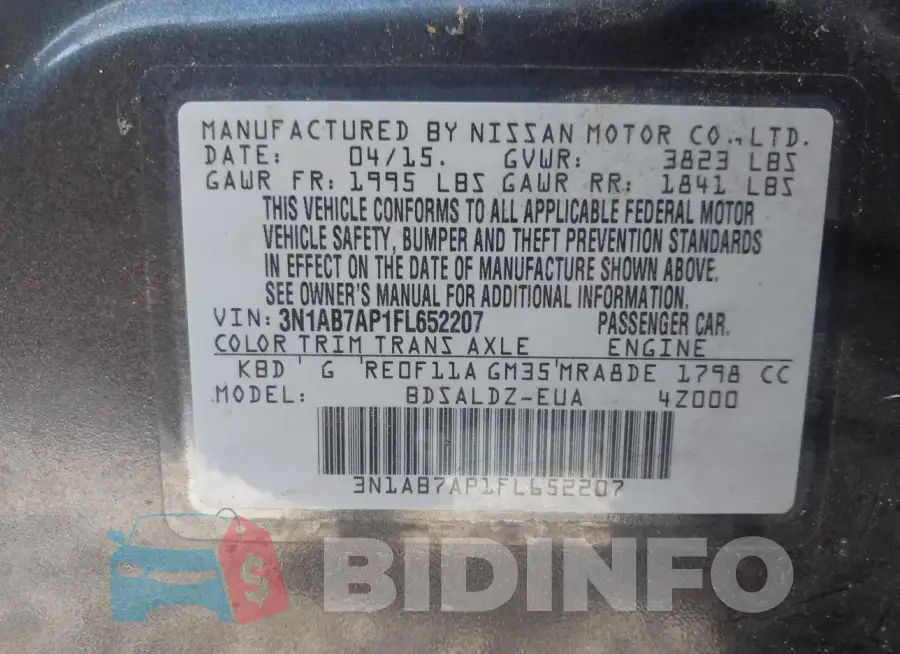 3N1AB7AP1FL652207 Photo# 9