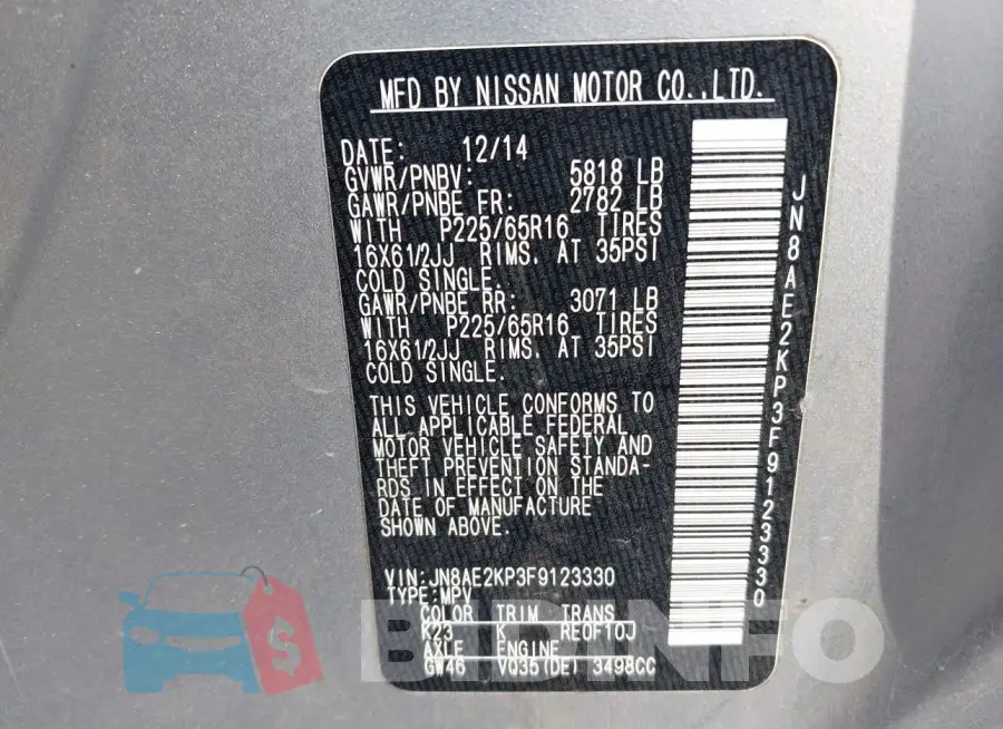 JN8AE2KP3F9123330 Photo# 9