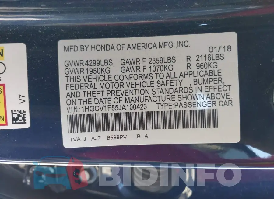 1HGCV1F55JA100423 Photo# 9