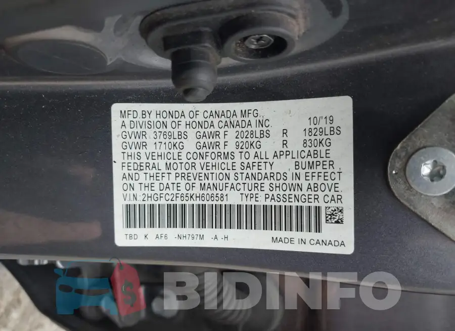2HGFC2F65KH606581 Photo# 9