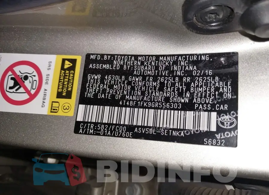 4T4BF1FK9GR556303 Photo# 9