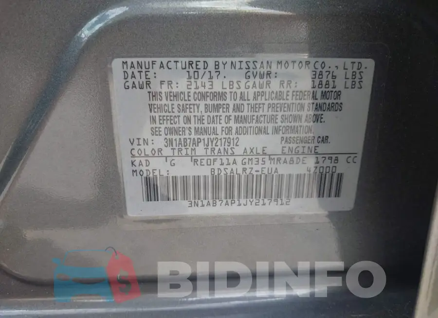 3N1AB7AP1JY217912 Photo# 9