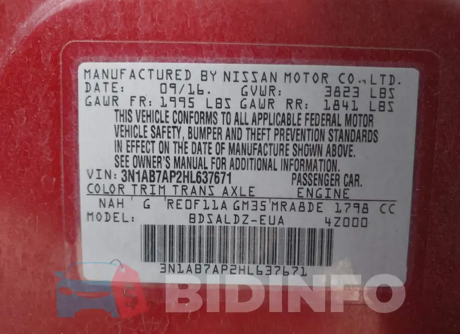 3N1AB7AP2HL637671 Photo# 9