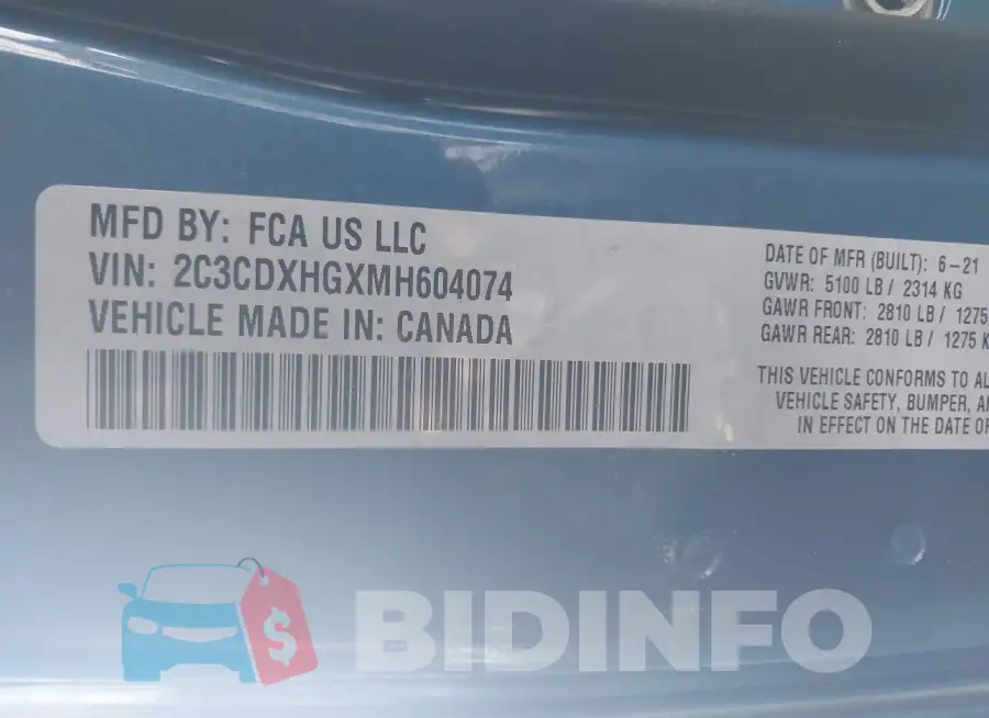 2C3CDXHGXMH604074 Photo# 9