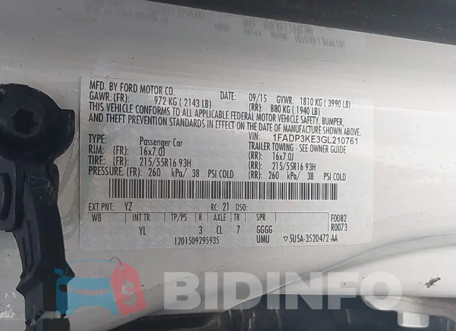 1FADP3KE3GL210761 Photo# 9