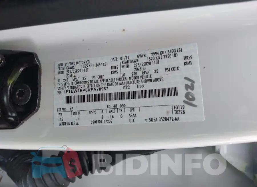 1FTEW1EP0KFA78987 Photo# 9
