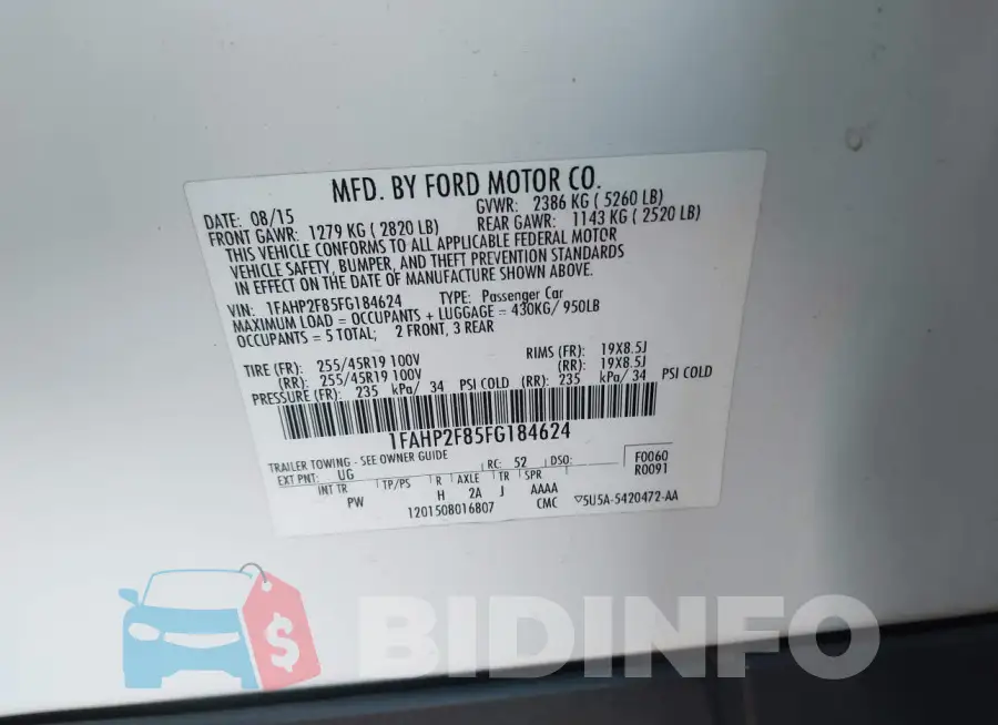 1FAHP2F85FG184624 Photo# 9