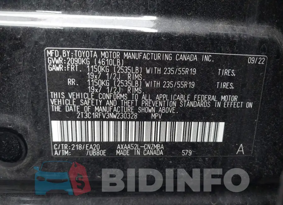 2T3C1RFV3NW230328 Photo# 9