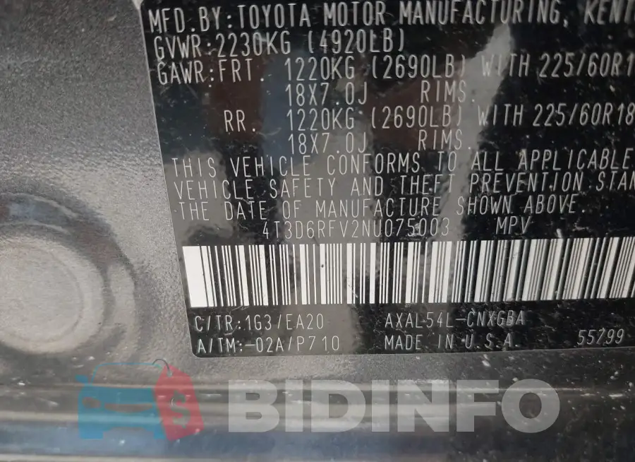 4T3D6RFV2NU075003 Photo# 9