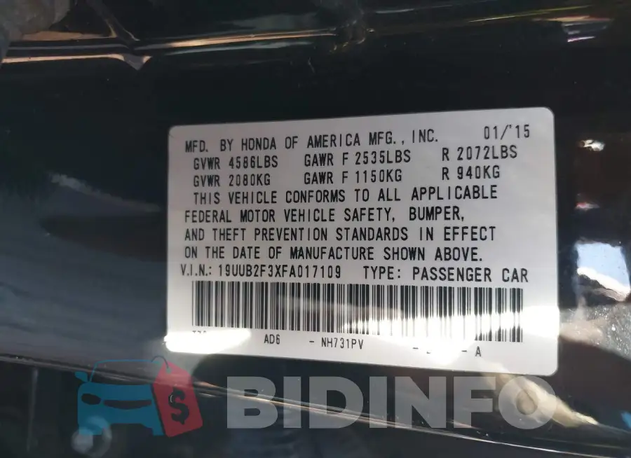 19UUB2F3XFA017109 Photo# 9