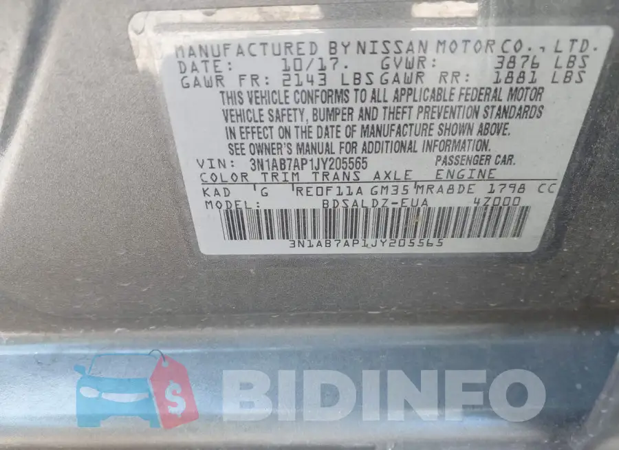 3N1AB7AP1JY205565 Photo# 9