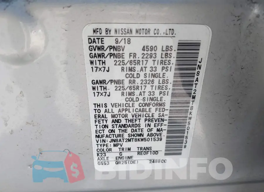 JN8AT2MT8KW501539 Photo# 9