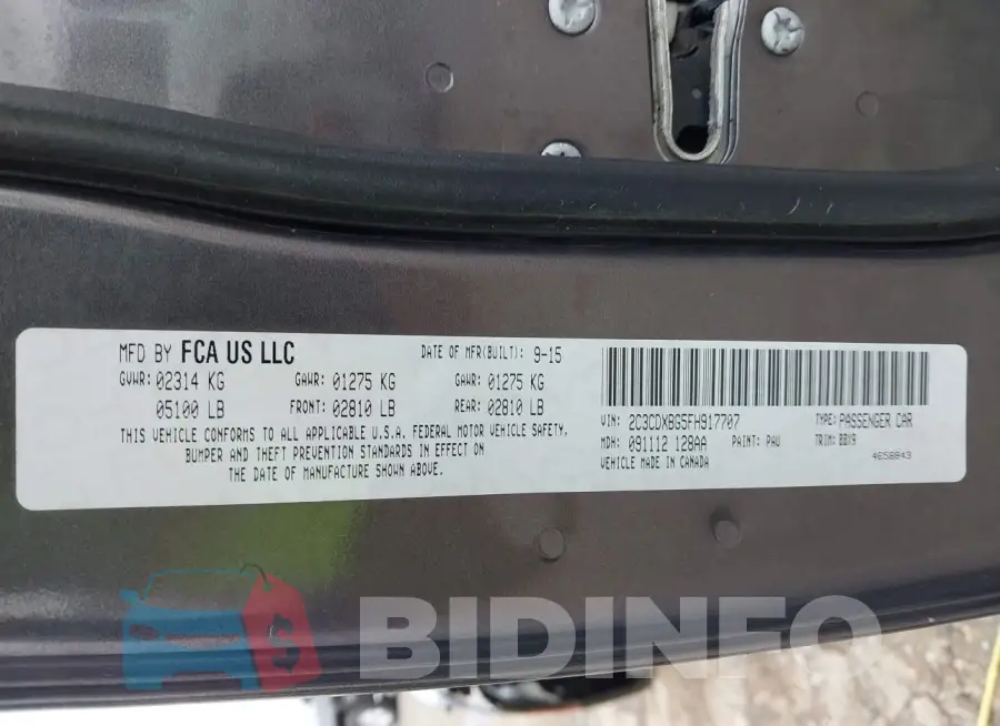 2C3CDXBG5FH917707 Photo# 9