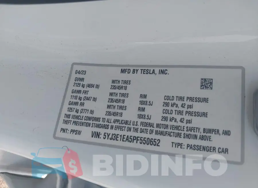 5YJ3E1EA5PF550652 Photo# 9