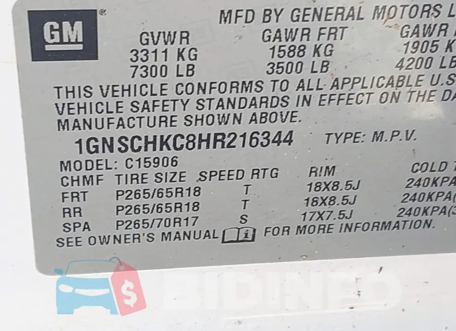 1GNSCHKC8HR216344 Photo# 9