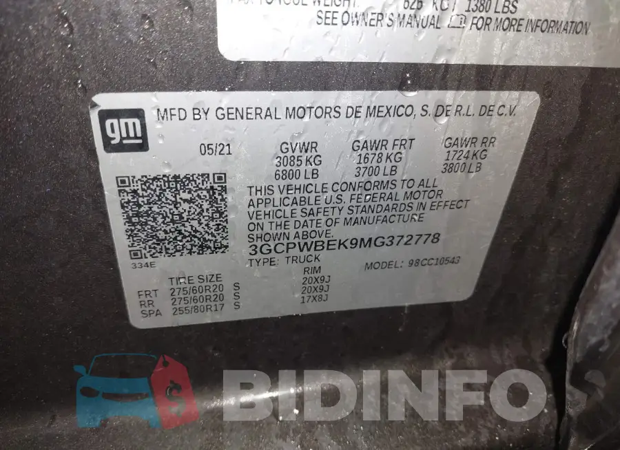 3GCPWBEK9MG372778 Photo# 9