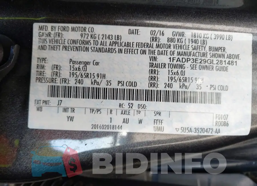 1FADP3E29GL281481 Photo# 9