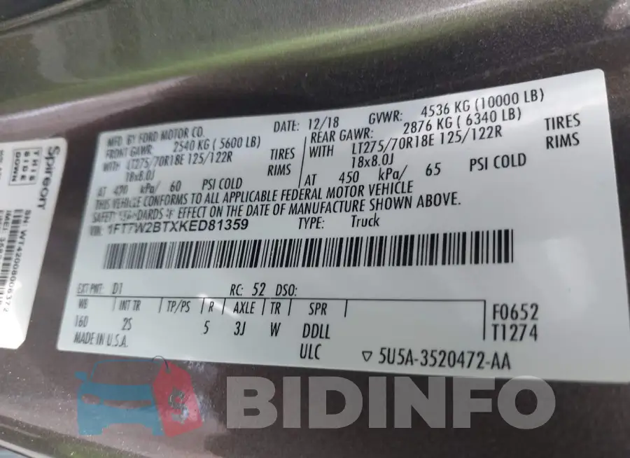 1FT7W2BTXKED81359 Photo# 9
