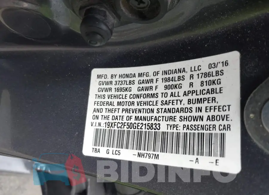 19XFC2F50GE215833 Photo# 9